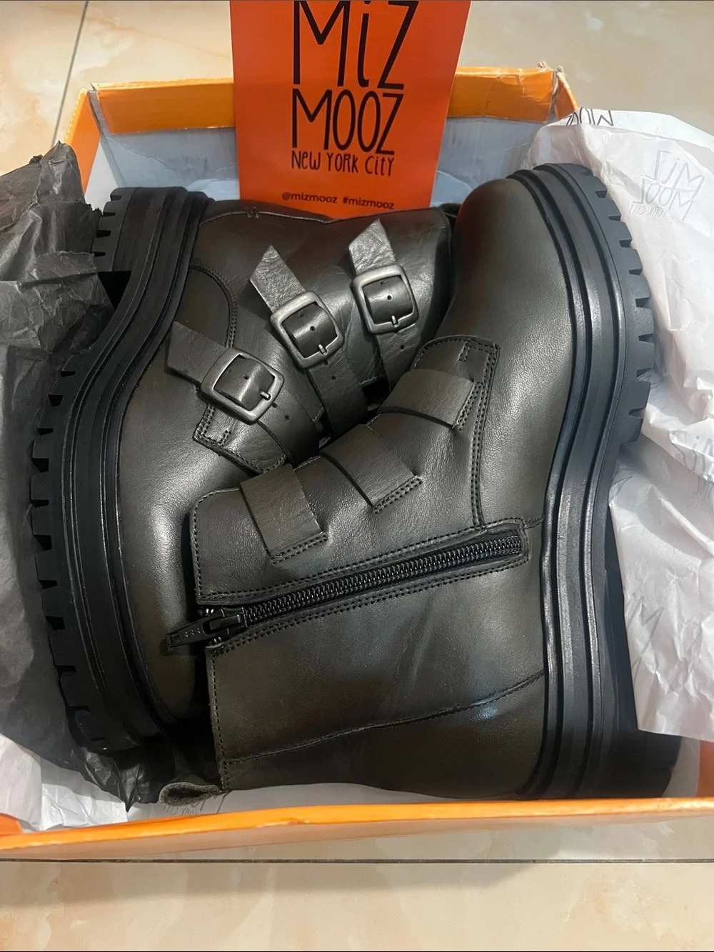 Miz Mooz Men's Black Leather Triple-Strap Chukka Boots